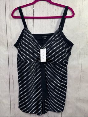 Evans Black White Striped Swim Tankini Top Size 22 Coastal Beach Stretch NWT